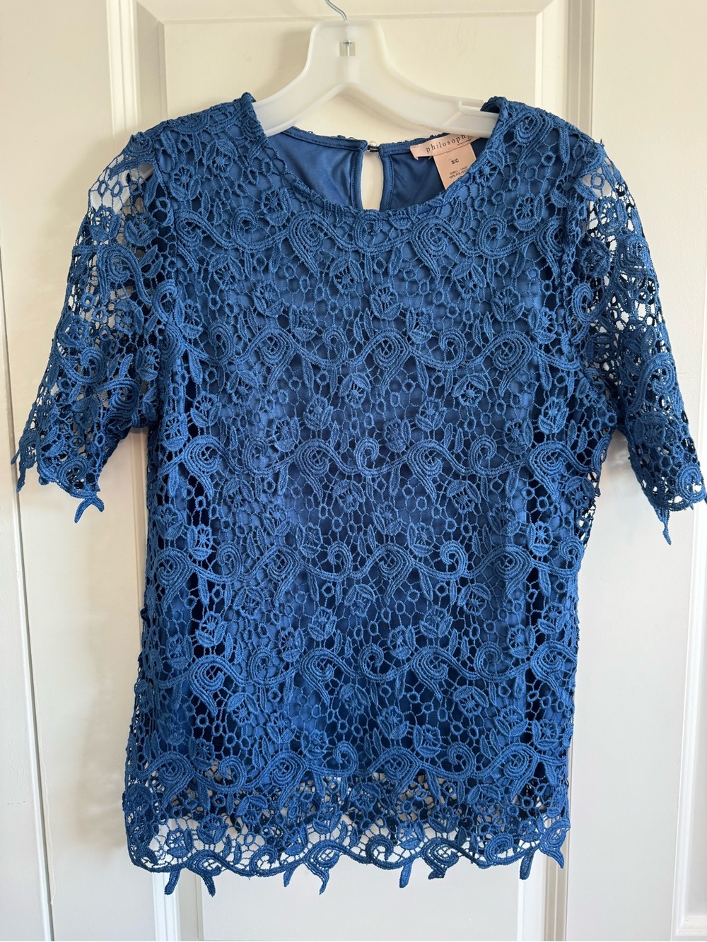 Philosophy Indigo Crochet Lace Short Sleeve Blouse